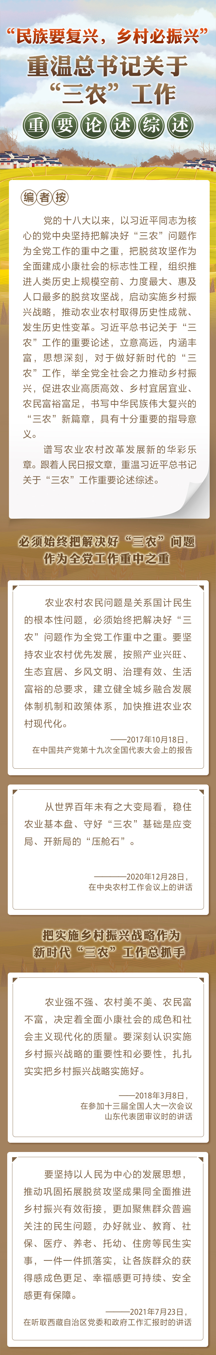 “民族要復(fù)興，鄉(xiāng)村必振興” 重溫總書記關(guān)于“三農(nóng)”工作重要論述綜述