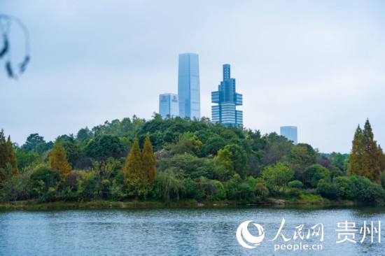 城市地標(biāo)與綠水青山相得益彰。人民網(wǎng) 陽茜攝