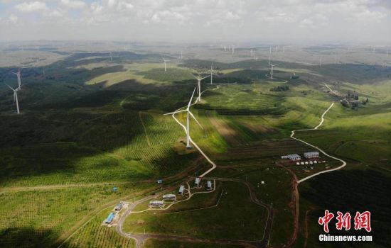 6月28日，河北張家口張北草原上大片風(fēng)力發(fā)電的“風(fēng)車”規(guī)模宏大。 中新社記者 楊艷敏 攝