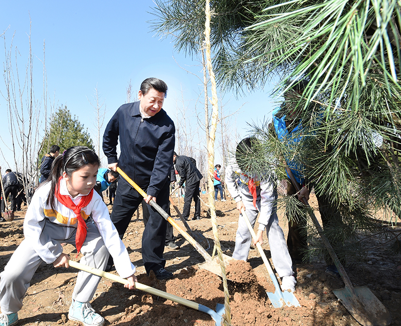 2015年4月3日，習(xí)近平總書記同大家一起植樹。