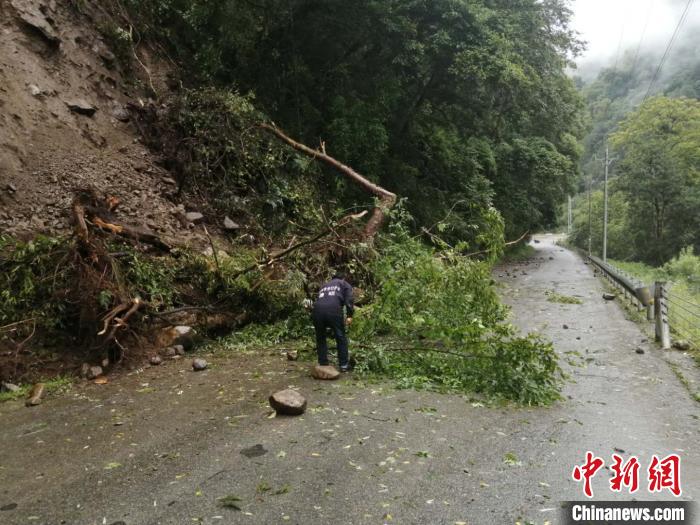 圖為7月21日，G318線川藏公路林芝巴宜區(qū)至波密縣路段發(fā)生落石。林芝市巴宜區(qū)公安局 供圖